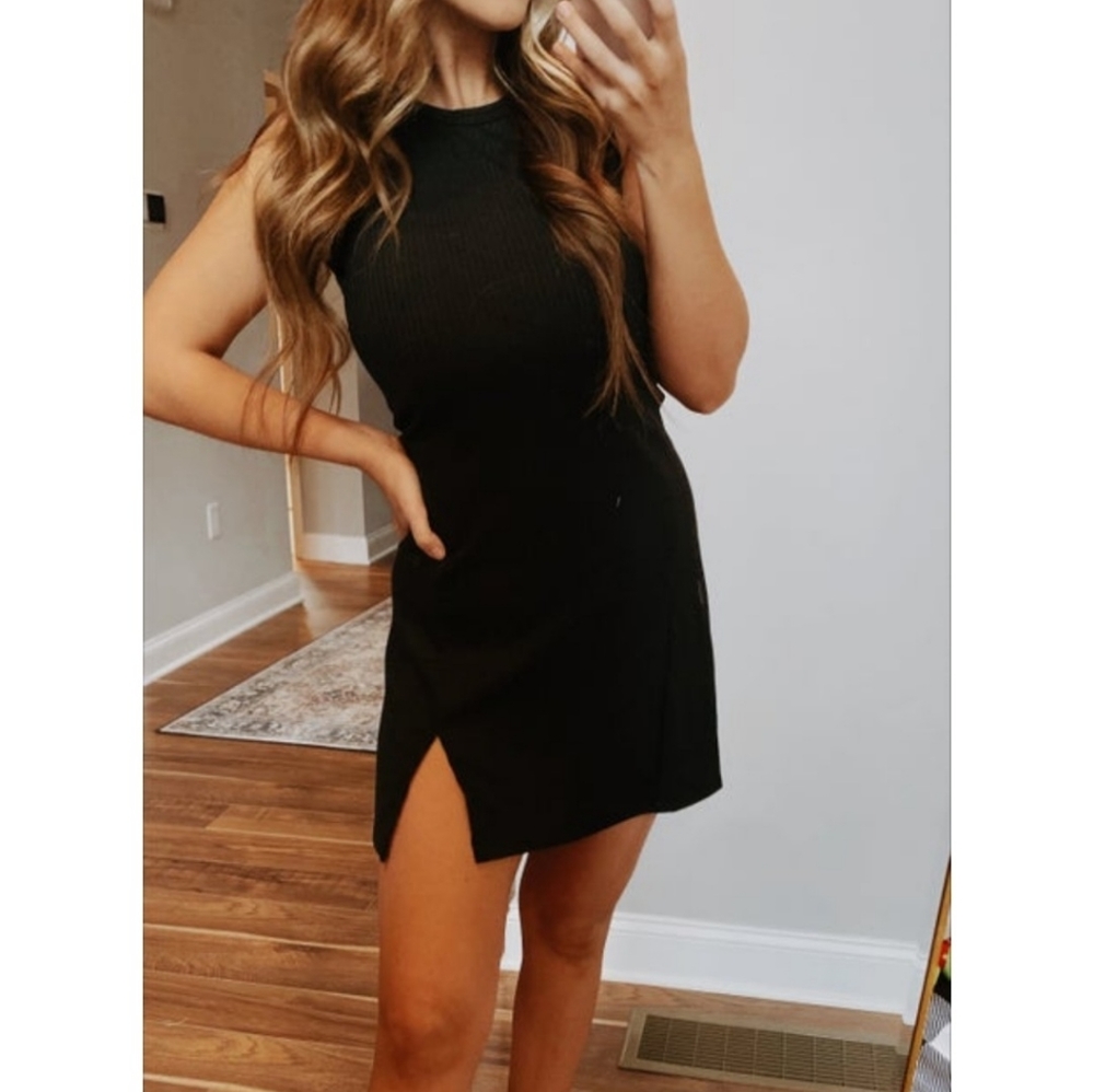 Black Side Slit Mini Dress